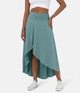 Asymmetric High-Low Midi Skirt in Grey Blue — VerolynBoutique