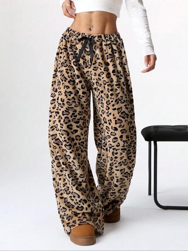 Fluffy Drawstring Lounge Trousers in Yellow Leopard — VerolynBoutique