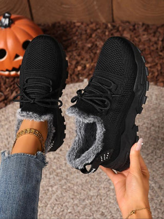 Plush-Lined Knit Trainers in Black — VerolynBoutique