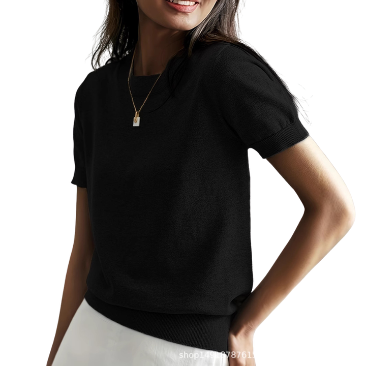 Ribbed Hem Round Neck Top in Black — VerolynBoutique