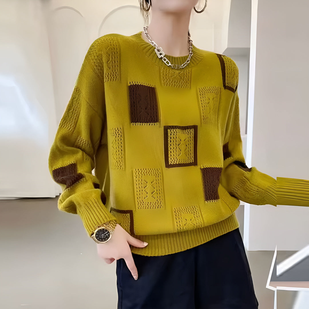 Square Patch Crew Neck Jumper in Yellow — VerolynBoutique