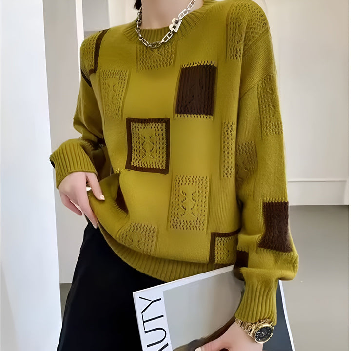 Square Patch Crew Neck Jumper in White — VerolynBoutique