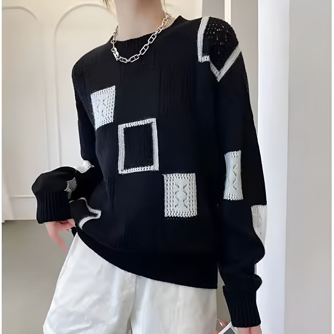 Square Patch Crew Neck Jumper in White — VerolynBoutique