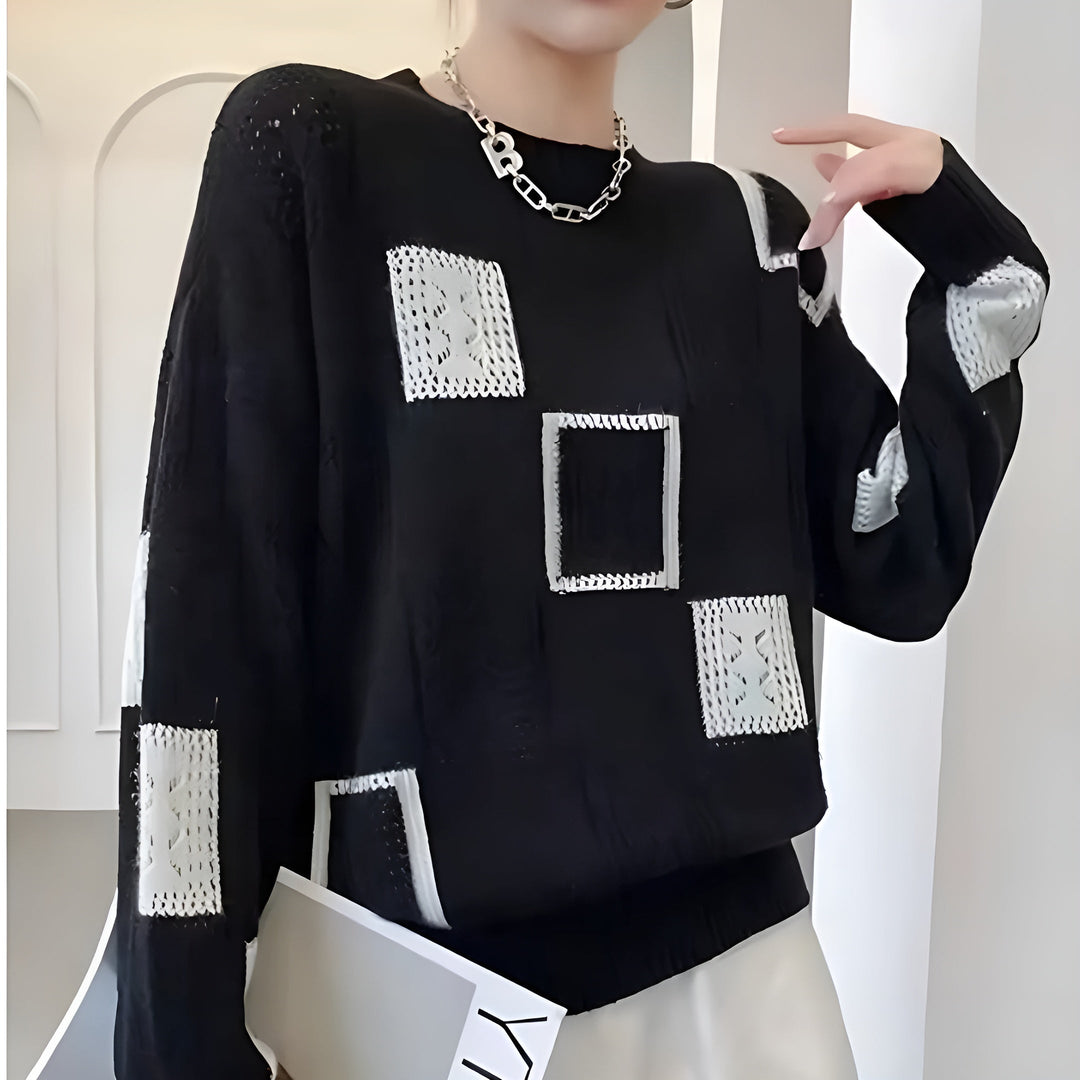 Square Patch Crew Neck Jumper in Black — VerolynBoutique