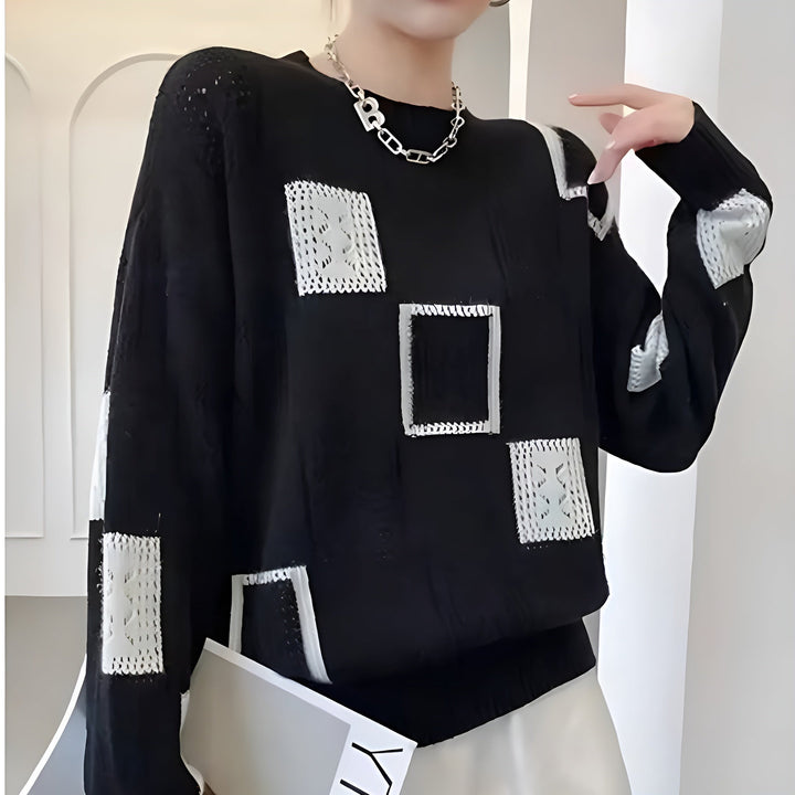 Square Patch Crew Neck Jumper in Black — VerolynBoutique