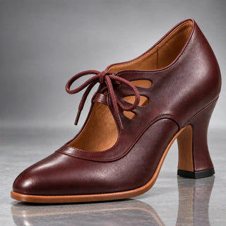Verolyn vintage lace-up heels in burgundy