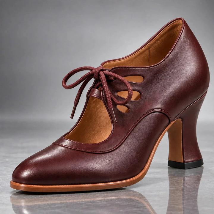 Verolyn vintage lace-up heels in burgundy