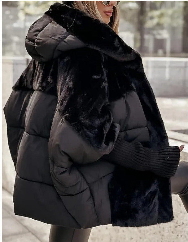 Faux Fur Panel Hooded Coat in Khaki — VerolynBoutique