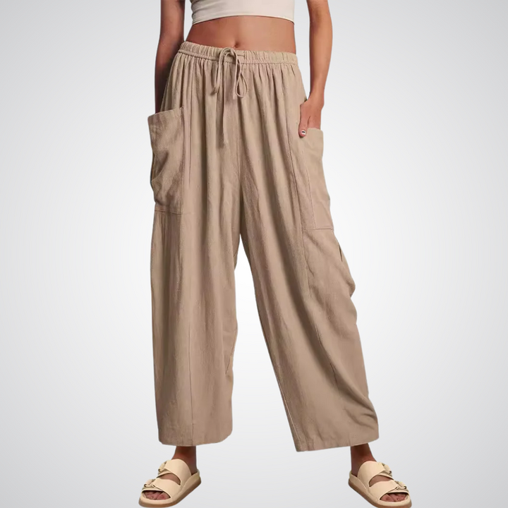 Cotton Linen Wide Leg Trousers in Khaki — VerolynBoutique