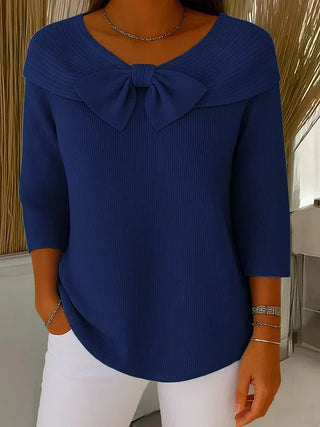 Verolyn bow neck ribbed jumper in navy