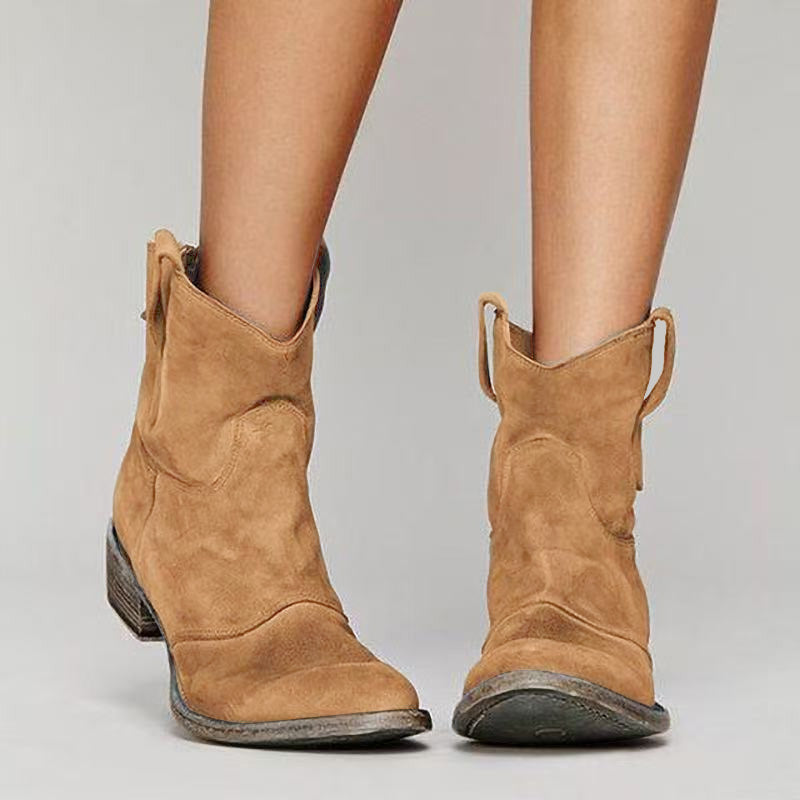 Suede Western Ankle Boots in Brown — VerolynBoutique