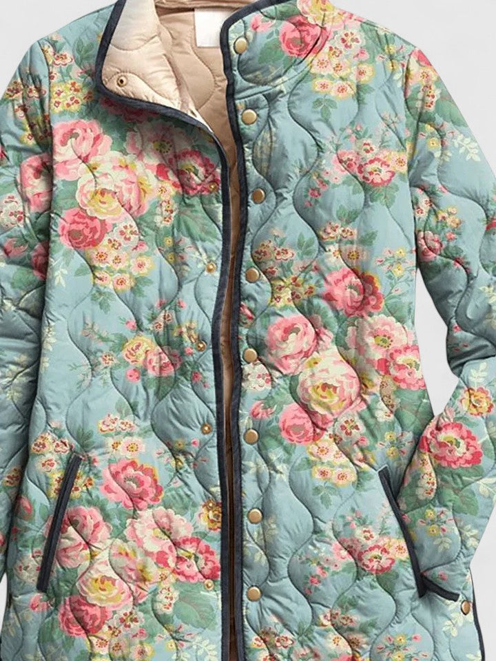 Turquoise Rosebud Quilted Jacket in Multicolour — VerolynBoutique