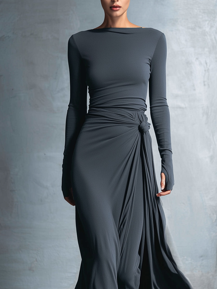 Side Knot Wrap Maxi Dress in Grey — VerolynBoutique