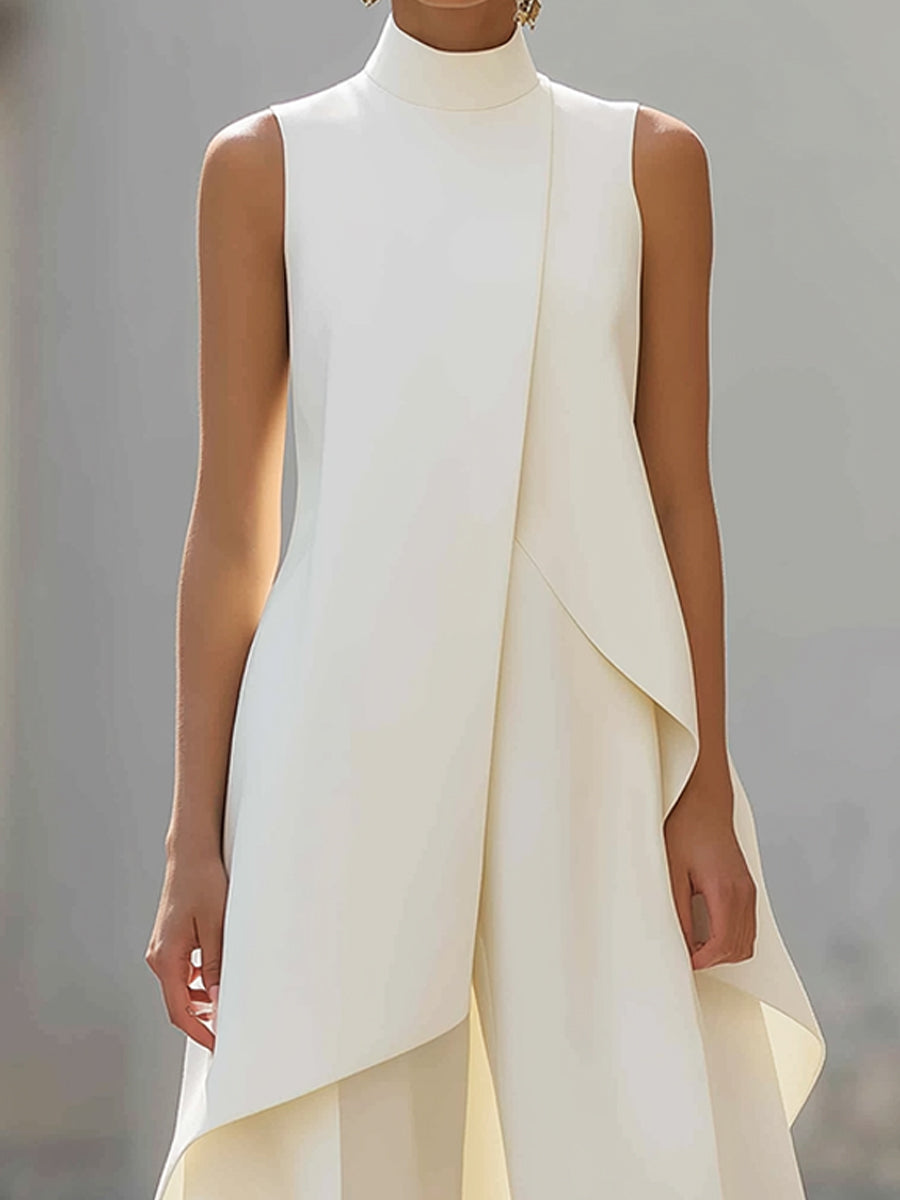 Draped Wide Leg Jumpsuit in Ivory — VerolynBoutique