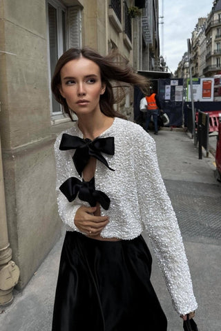 Verolyn - Sequin Bow Neck Blouse