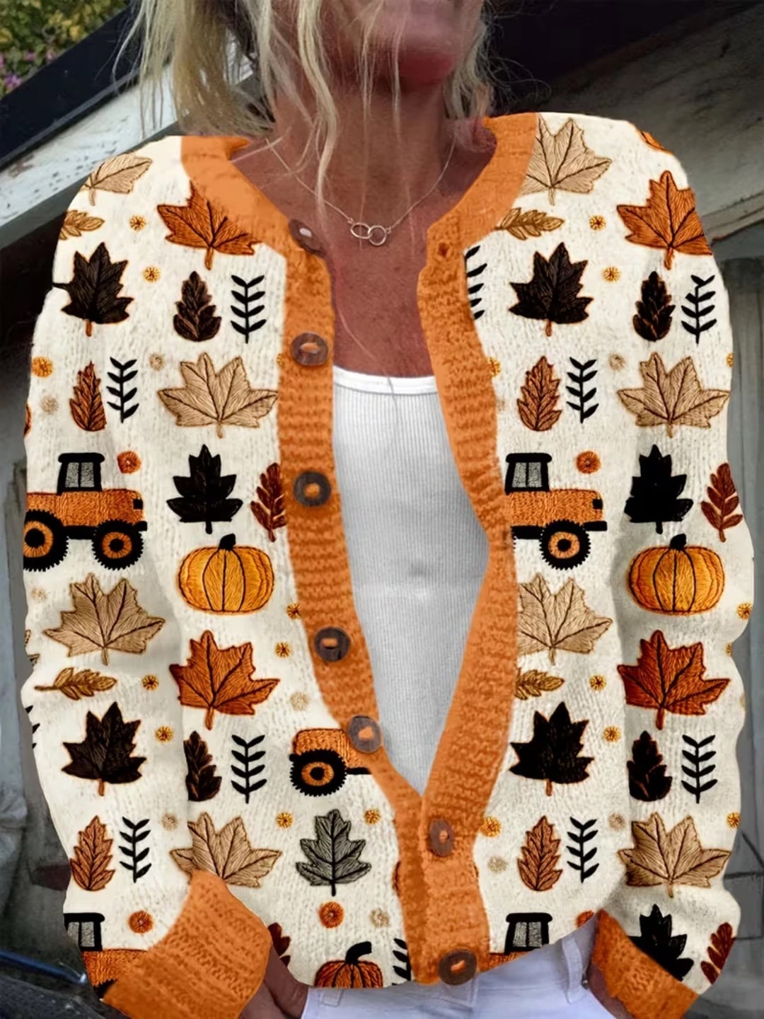 Verolyn cream harvest pumpkin and tractor cardigan
