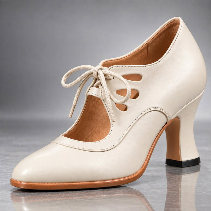 Verolyn vintage lace-up heels in cream