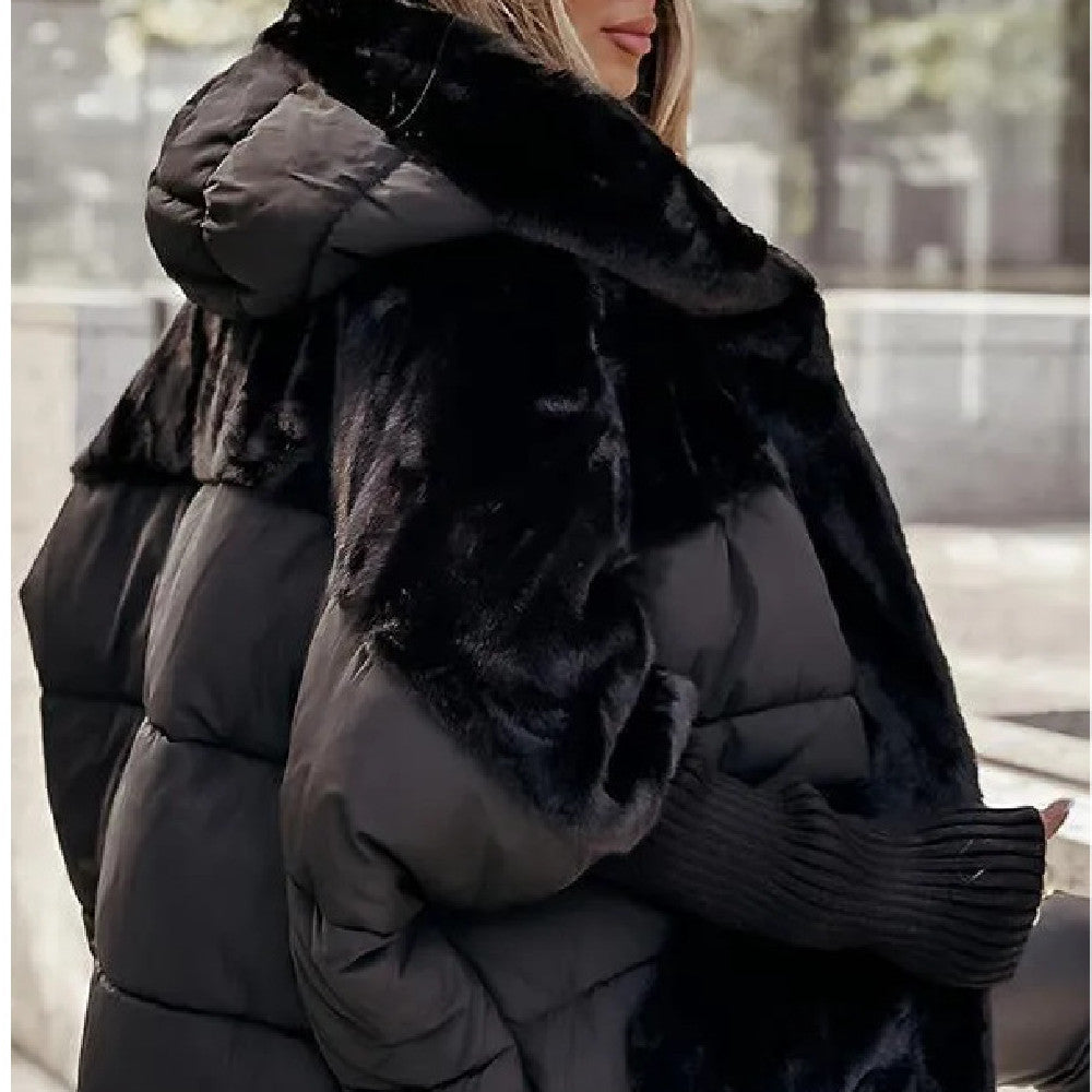 Faux Fur Panel Hooded Coat in Black — VerolynBoutique