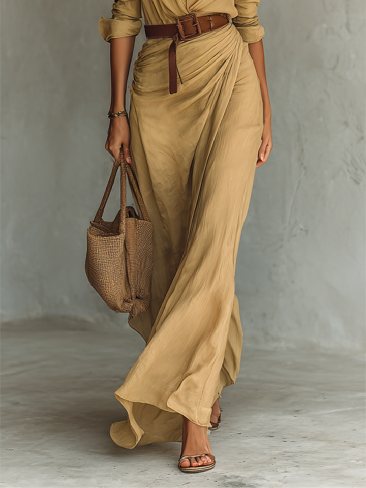 Collared Maxi Shirt Dress in Khaki — VerolynBoutique