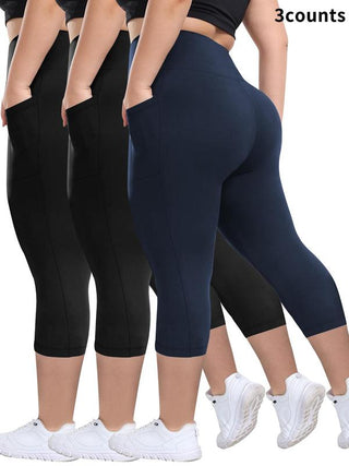 3-Pack High-Waisted Capri Leggings in Black/Black/Navy — VerolynBoutique