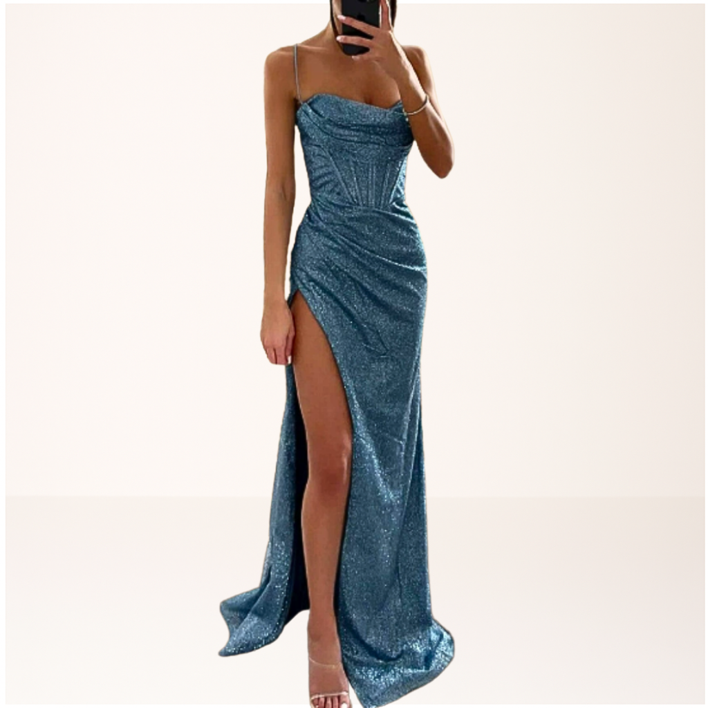 Sequin Slit Maxi Dress in Blue — VerolynBoutique