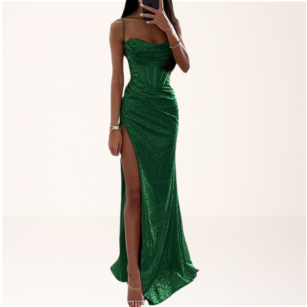 Sequin Slit Maxi Dress in Green — VerolynBoutique