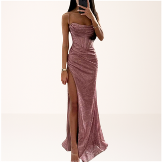 Sequin Slit Maxi Dress in Pink — VerolynBoutique