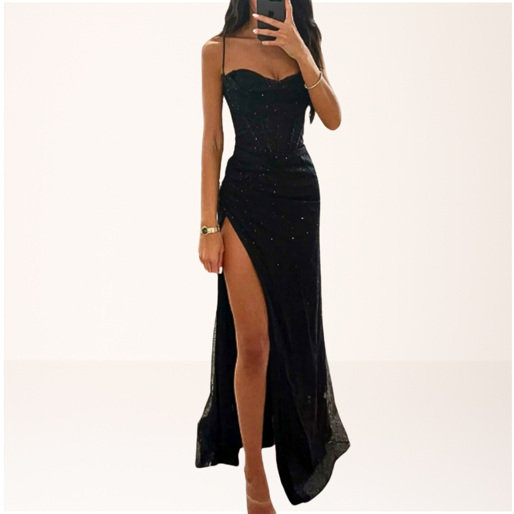 Sequin Slit Maxi Dress in Black — VerolynBoutique