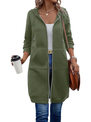 Verolyn fleece-lined long zip-up hoodie in army green