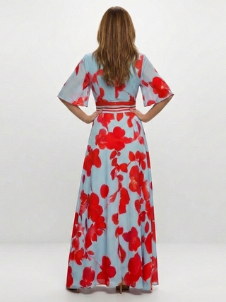 Contrast Trim Floral Maxi Dress in Multicolour — VerolynBoutique