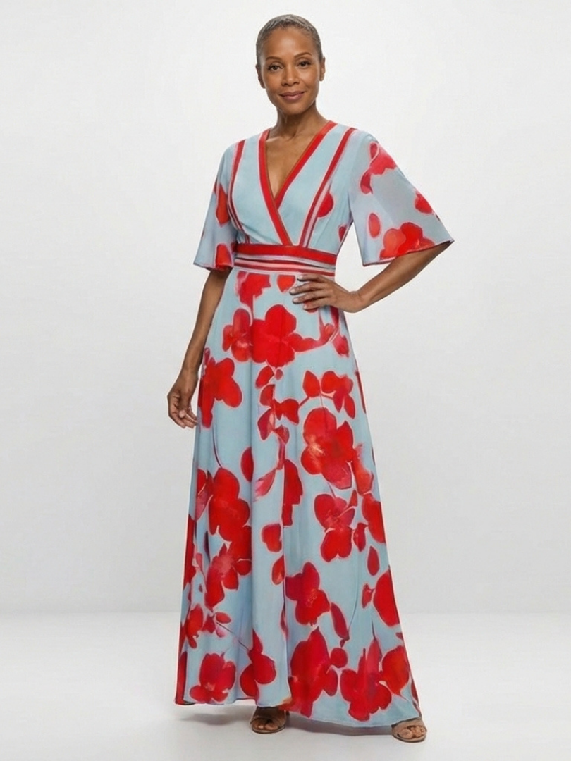 Contrast Trim Floral Maxi Dress in Multicolour — VerolynBoutique