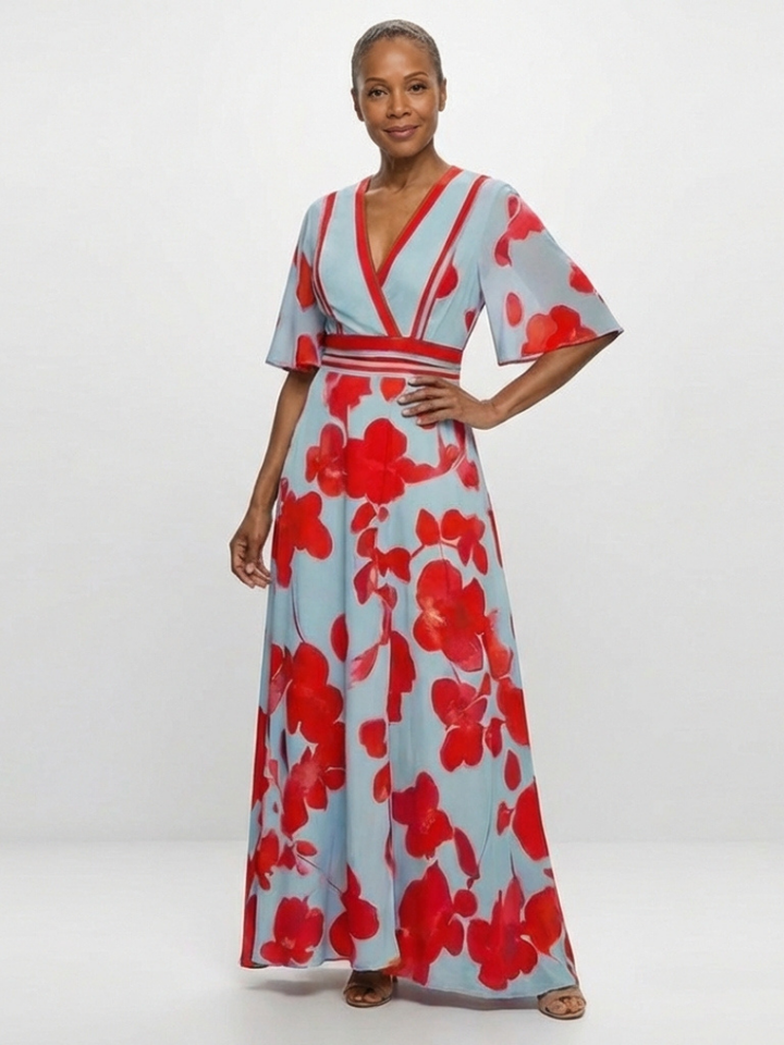 Contrast Trim Floral Maxi Dress in Multicolour — VerolynBoutique