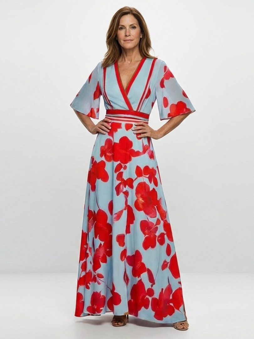Contrast Trim Floral Maxi Dress in Multicolour — VerolynBoutique