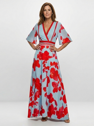 Contrast Trim Floral Maxi Dress in Multicolour — VerolynBoutique
