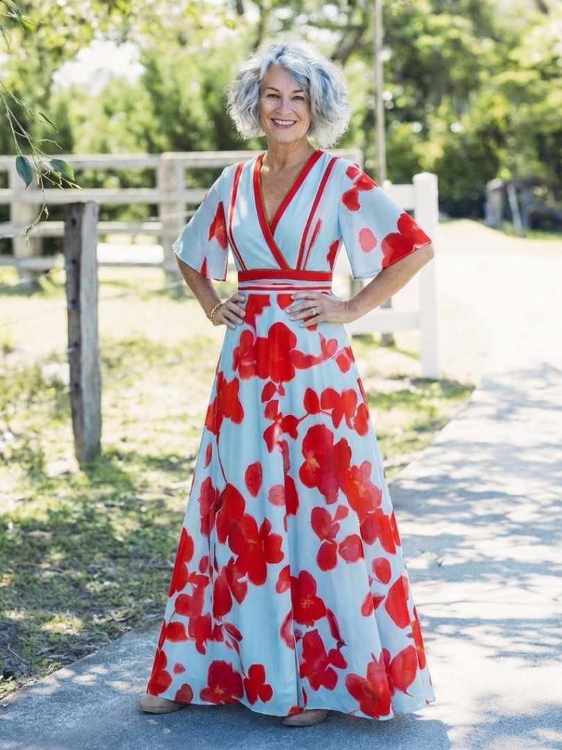 Contrast Trim Floral Maxi Dress in Multicolour — VerolynBoutique
