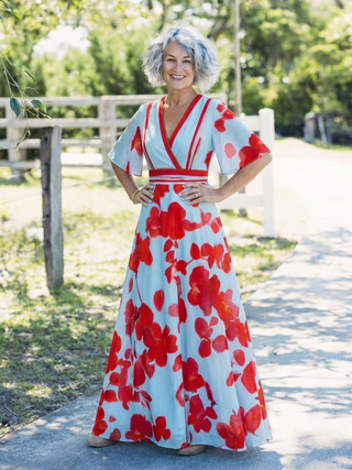Contrast Trim Floral Maxi Dress in Multicolour — VerolynBoutique