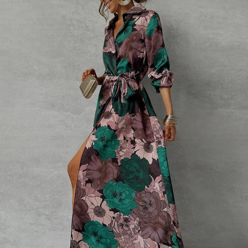 Floral Belted Maxi Dress in Green — VerolynBoutique