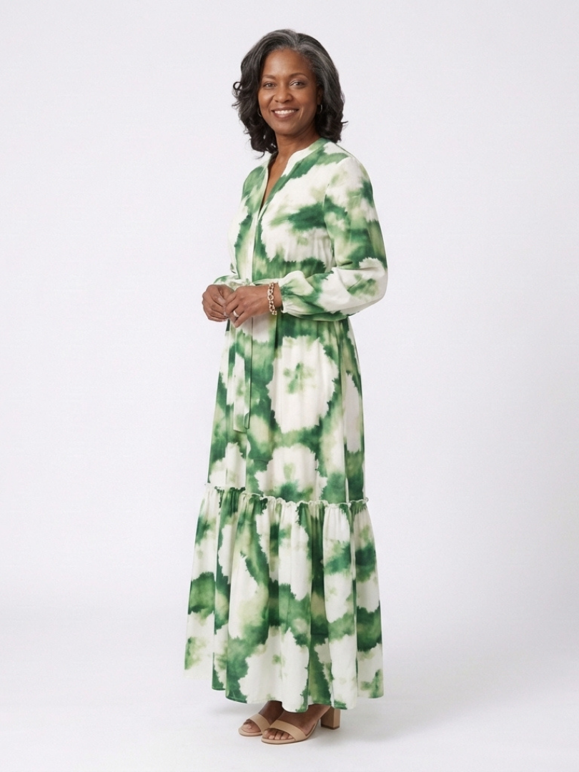 Long Sleeve Tiered Maxi Dress in Multicolour — VerolynBoutique