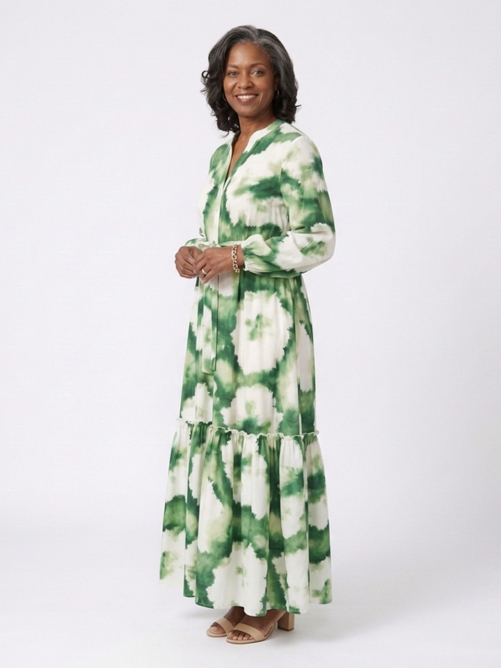 Long Sleeve Tiered Maxi Dress in Multicolour — VerolynBoutique