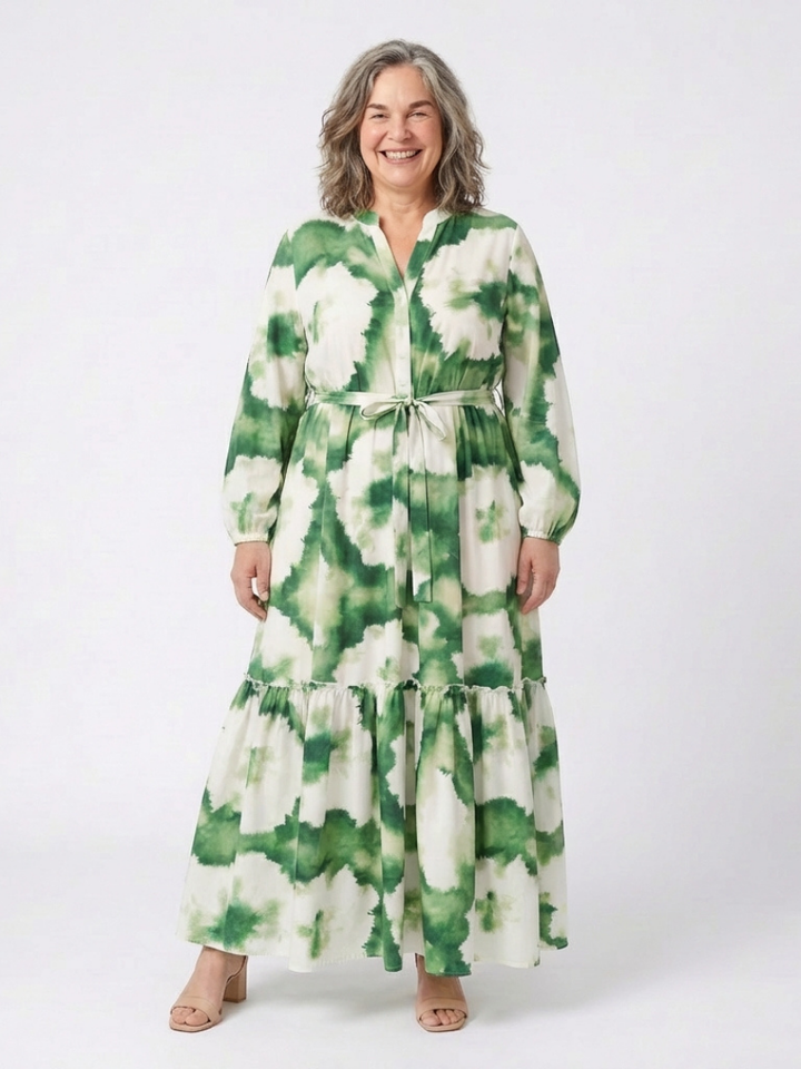 Long Sleeve Tiered Maxi Dress in Multicolour — VerolynBoutique