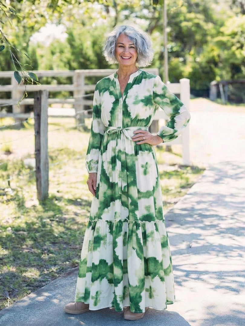 Long Sleeve Tiered Maxi Dress in Multicolour — VerolynBoutique