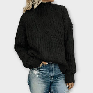 Chunky Cable Mock Neck Jumper in Black — VerolynBoutique