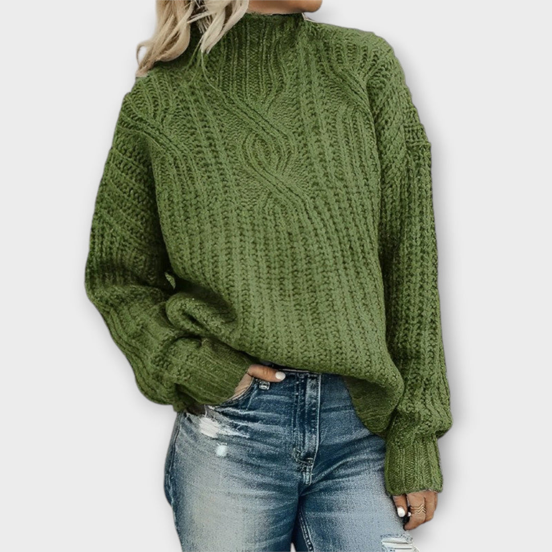 Chunky Cable Mock Neck Jumper in Green — VerolynBoutique