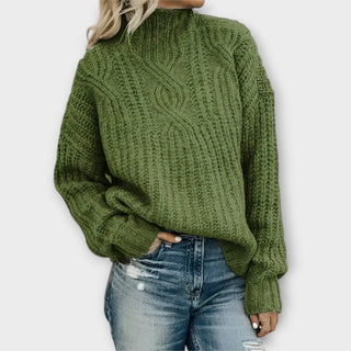 Chunky Cable Mock Neck Jumper in Green — VerolynBoutique