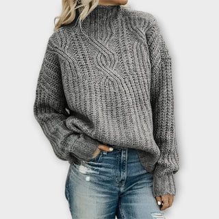 Chunky Cable Mock Neck Jumper in Grey — VerolynBoutique