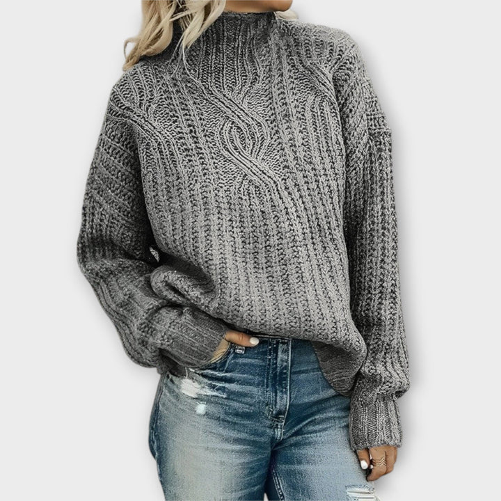 Chunky Cable Mock Neck Jumper in Grey — VerolynBoutique