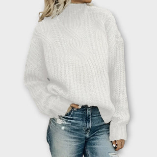 Chunky Cable Mock Neck Jumper in White — VerolynBoutique