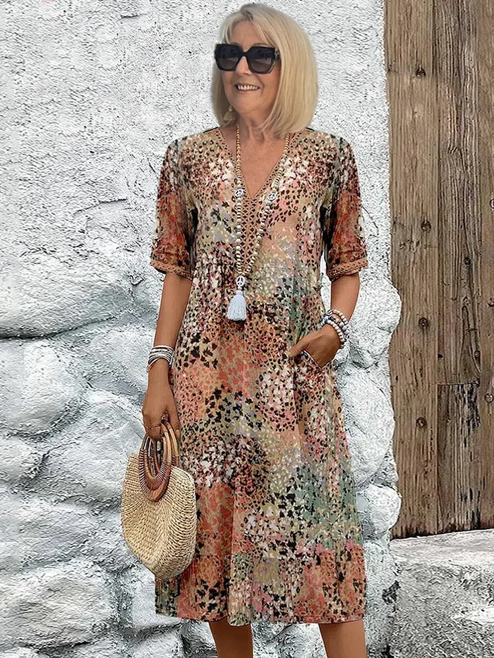 Tiered Print Midi Dress in Rust — VerolynBoutique