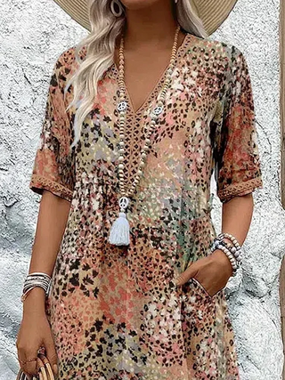 Tiered Print Midi Dress in Rust — VerolynBoutique
