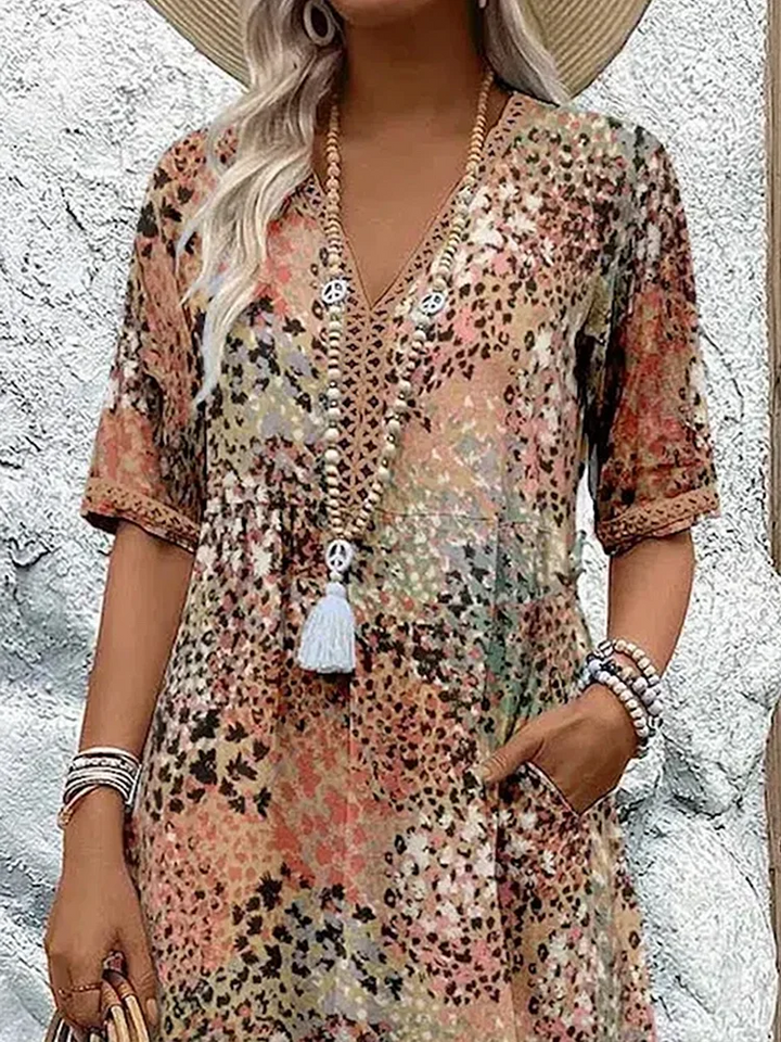 Tiered Print Midi Dress in Rust — VerolynBoutique